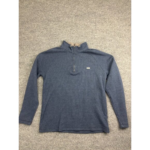 Levi's 1/4 Zip Sweater Men's Medium Blue Waffle Knit Pullover Mock Neck - Picture 1 of 5